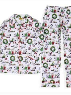 Peanuts Men’s White Snoopy & Charlie Brown Holiday Pajama Set Sz XXL Christmas